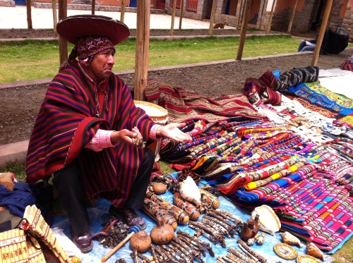 Chinchero market, selling musical instruments